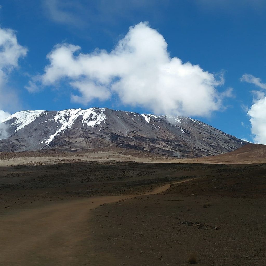 Dirt trail across the saddle below kibo on Mount Kilimanjaro